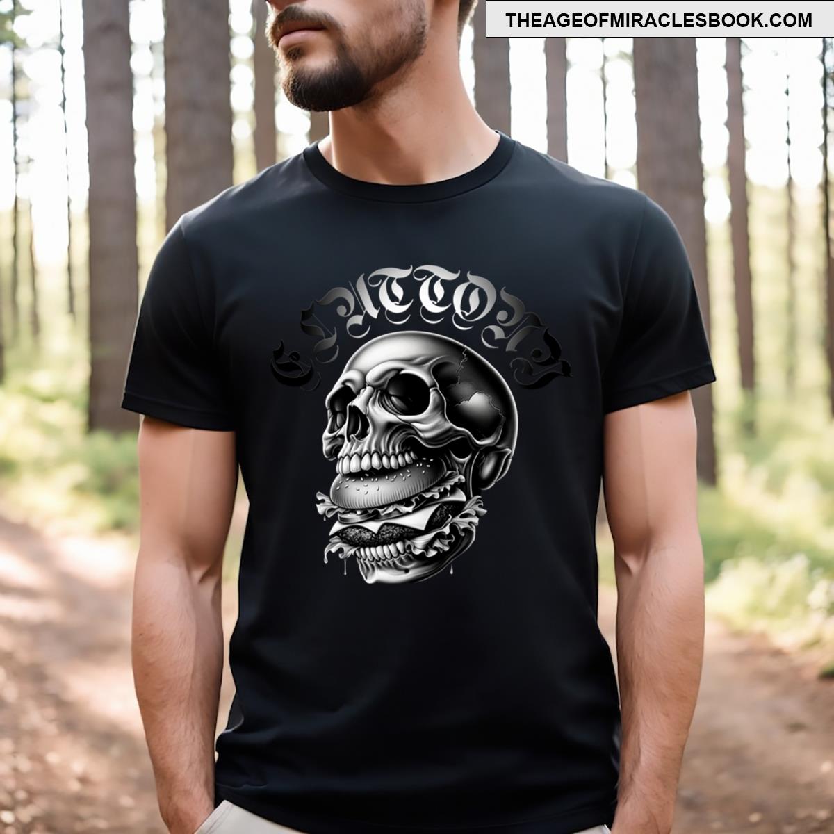 Gluttony Deadly Sin No5 Skull Eating A Burger T-shirt