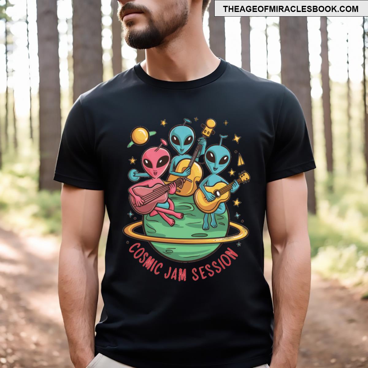 Cosmic Jam Session Alien Guitar Band T-shirt