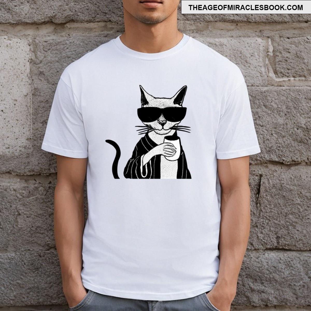 Cool Cat Drinking Coffee T-shirt