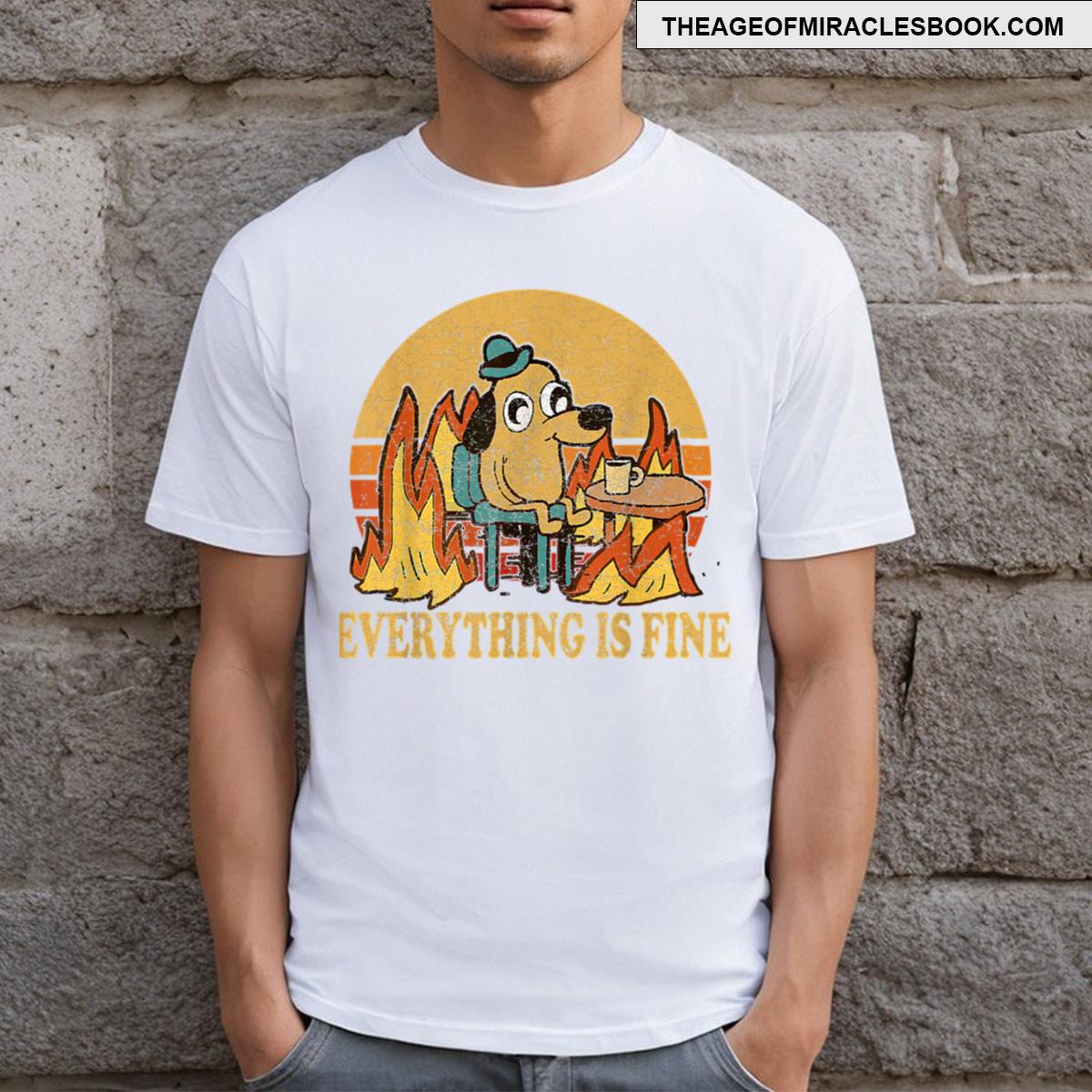 Everything Is Fine Dog Drinking Coffee Burning Meme Essential T-shirt