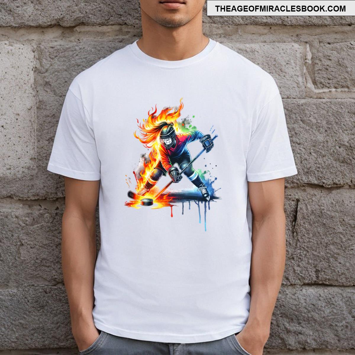 Hockey Player Ice On Fire T-shirt