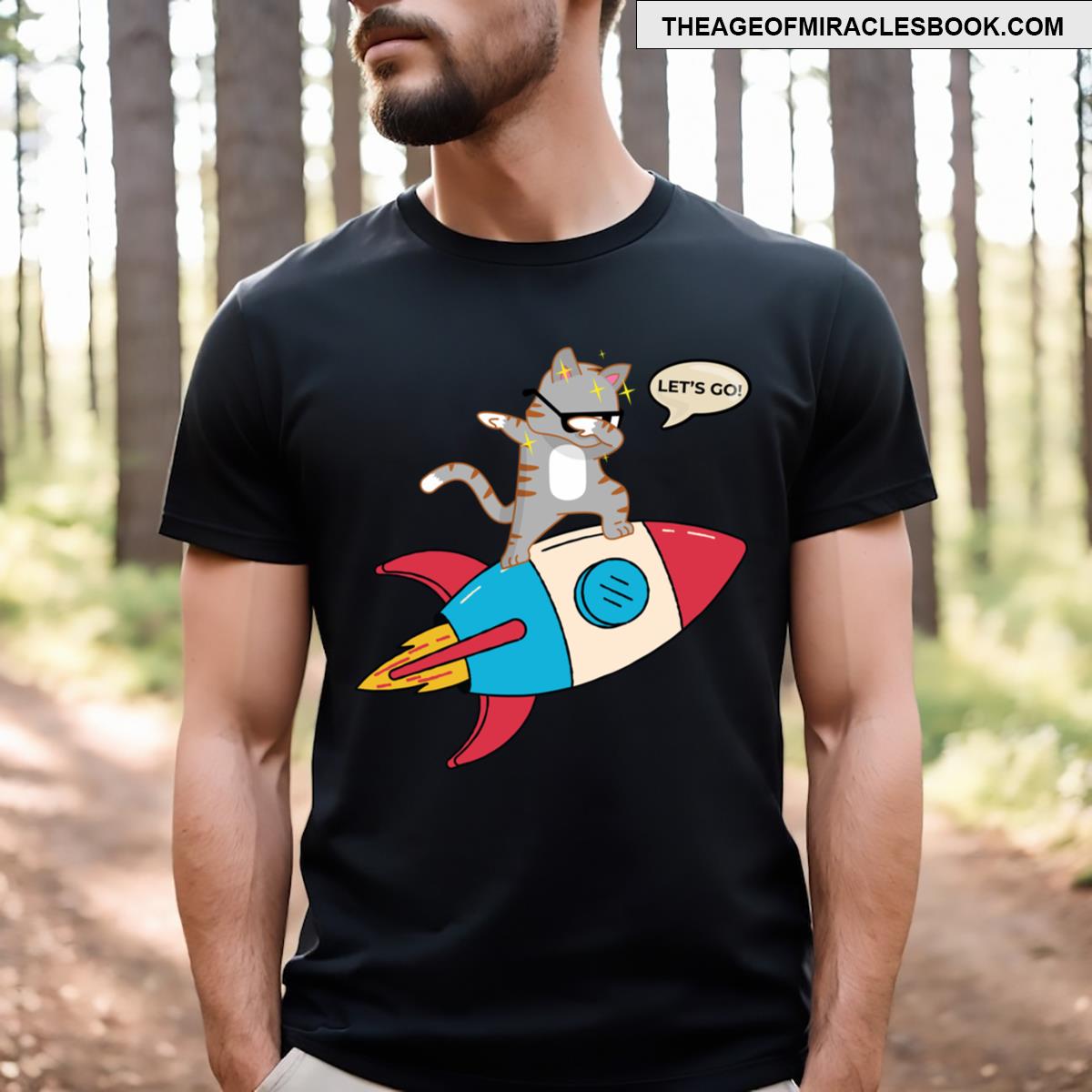 Cat Standing On Rocket Funny Cat T-shirt