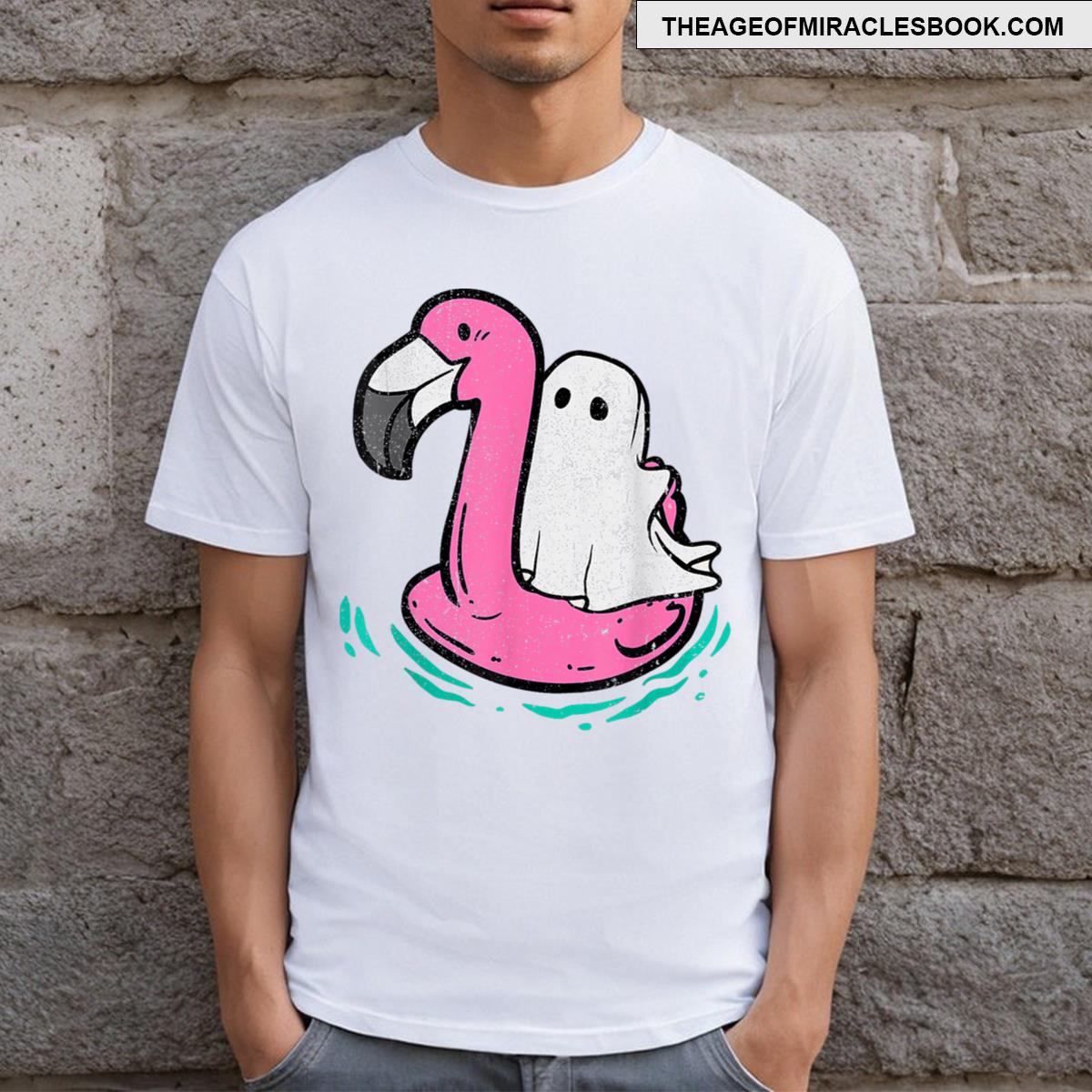 Ghost On A Pool Funny Spooky Summer Summerween T-shirt
