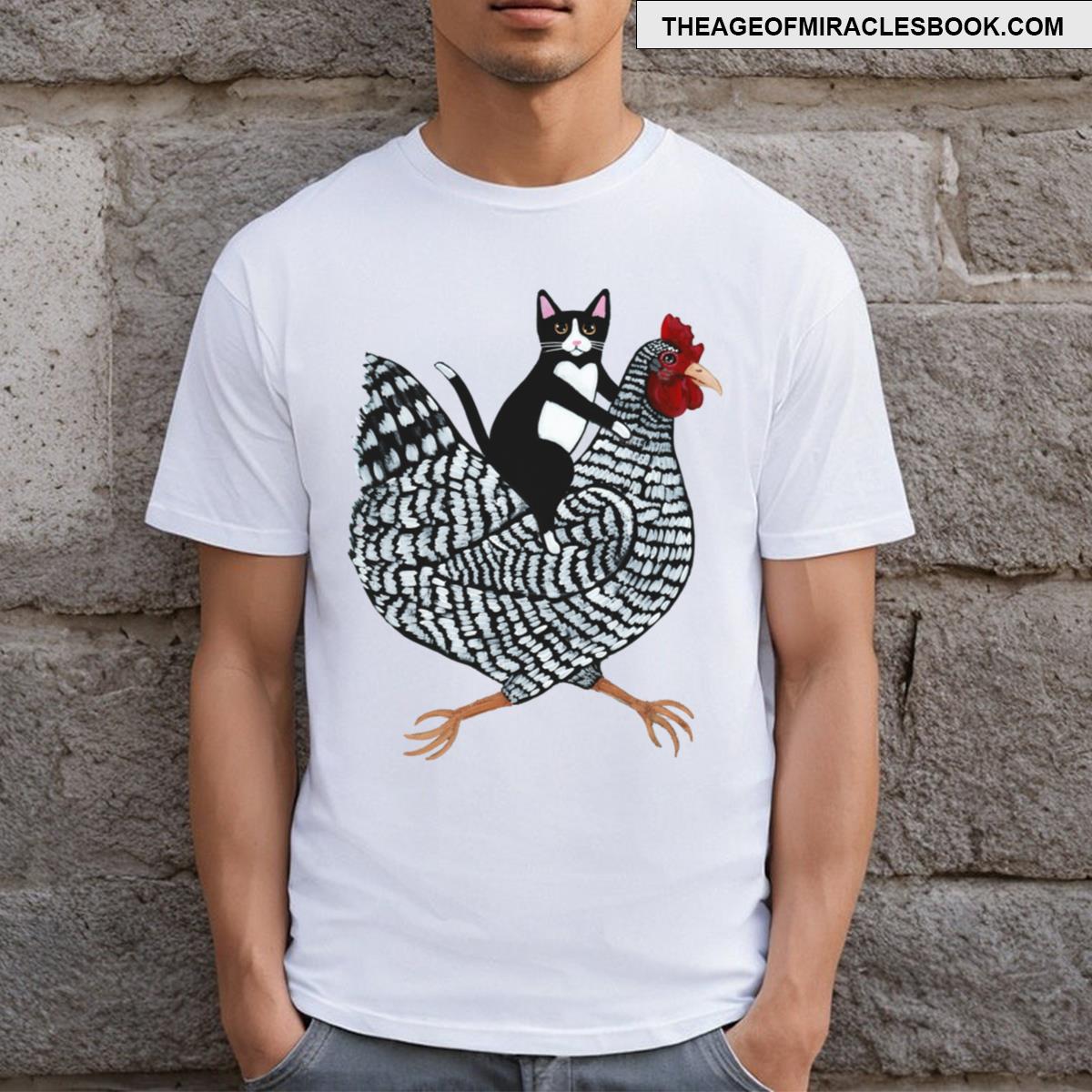 Tuxedo Cat On A Chicken T-shirt