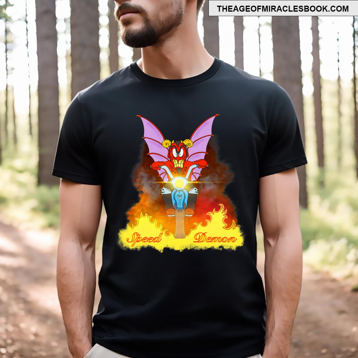 Speed Demon Biker Fire Cartoon T-shirt
