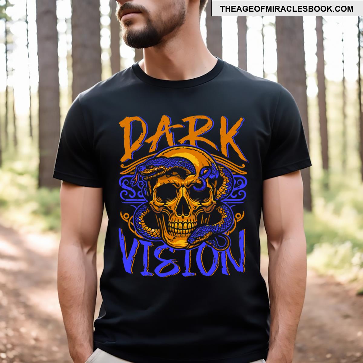 Dark Vision Skull Skeleton Head With Snake T-shirt