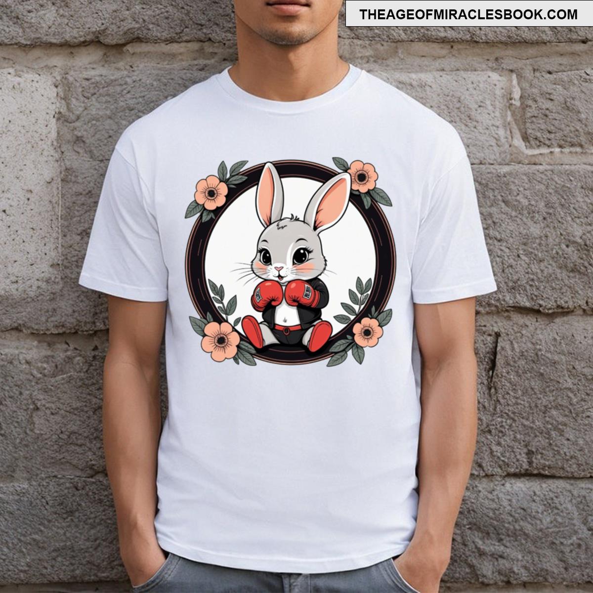 Cute Boxing Bunny With Flowers T-shirt