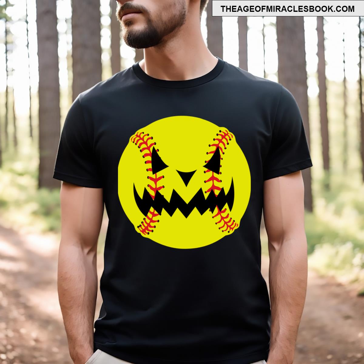 Halloween Softball Pumpkin Jack O Lantern Face T-shirt