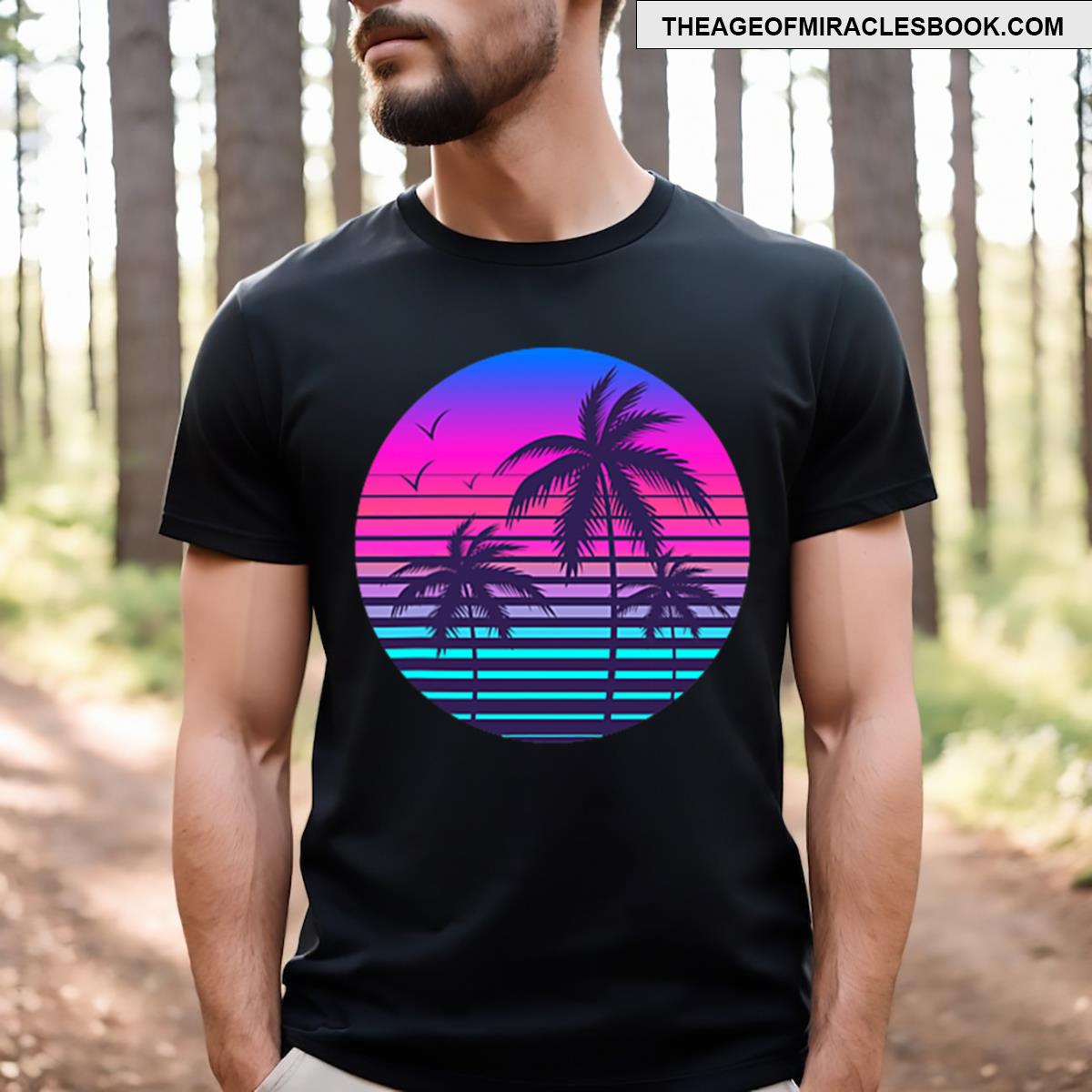 Sunset Cool Summer Vacation Men Beach Palm Tree T-shirt