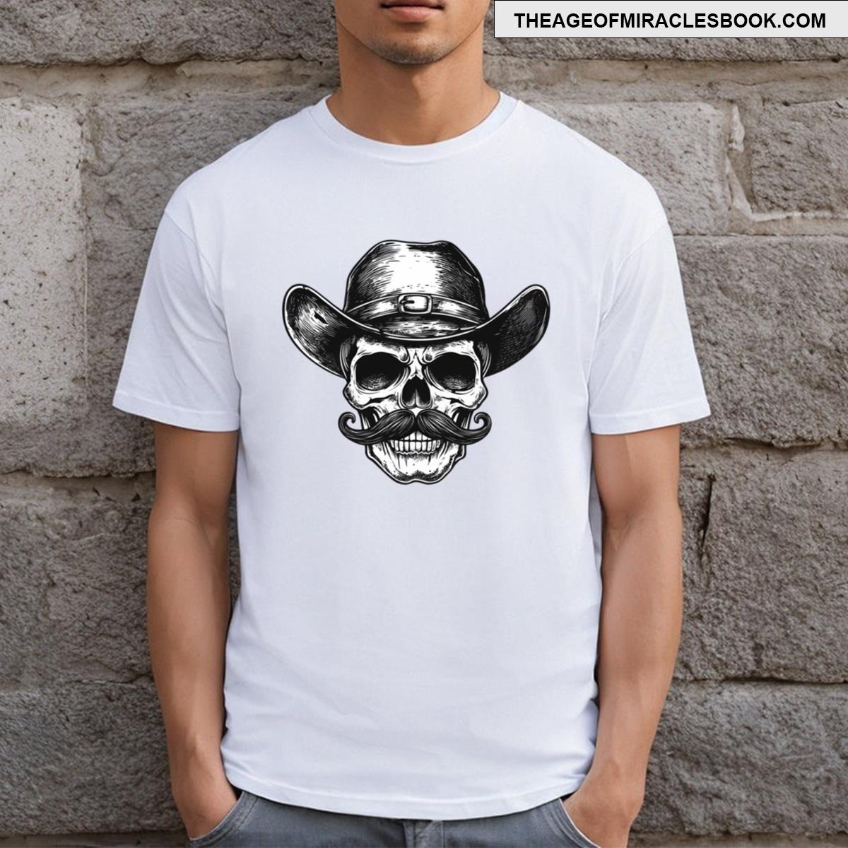 Wild West Mustache Skull V3 T-shirt