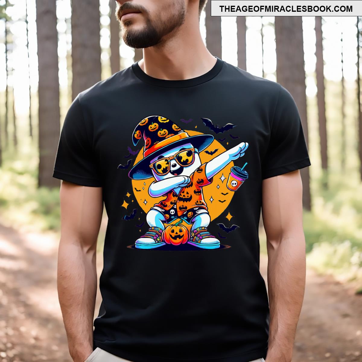 Cute Dabbing Ghost Halloween Ghost Dance Coffee Pumpkin Men T-shirt