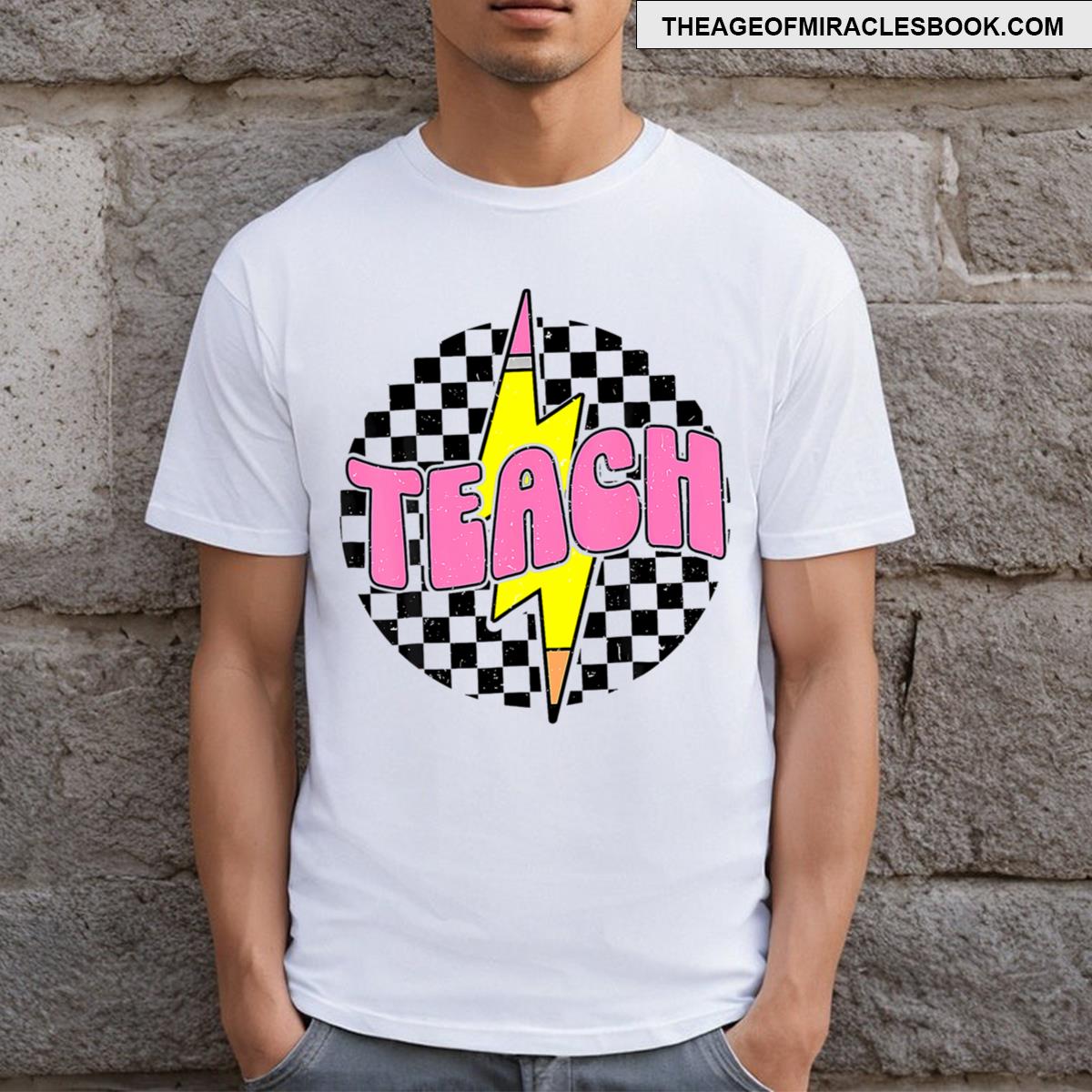 Back To School Checkered Teach Pencil Lightning Bolt T-shirt