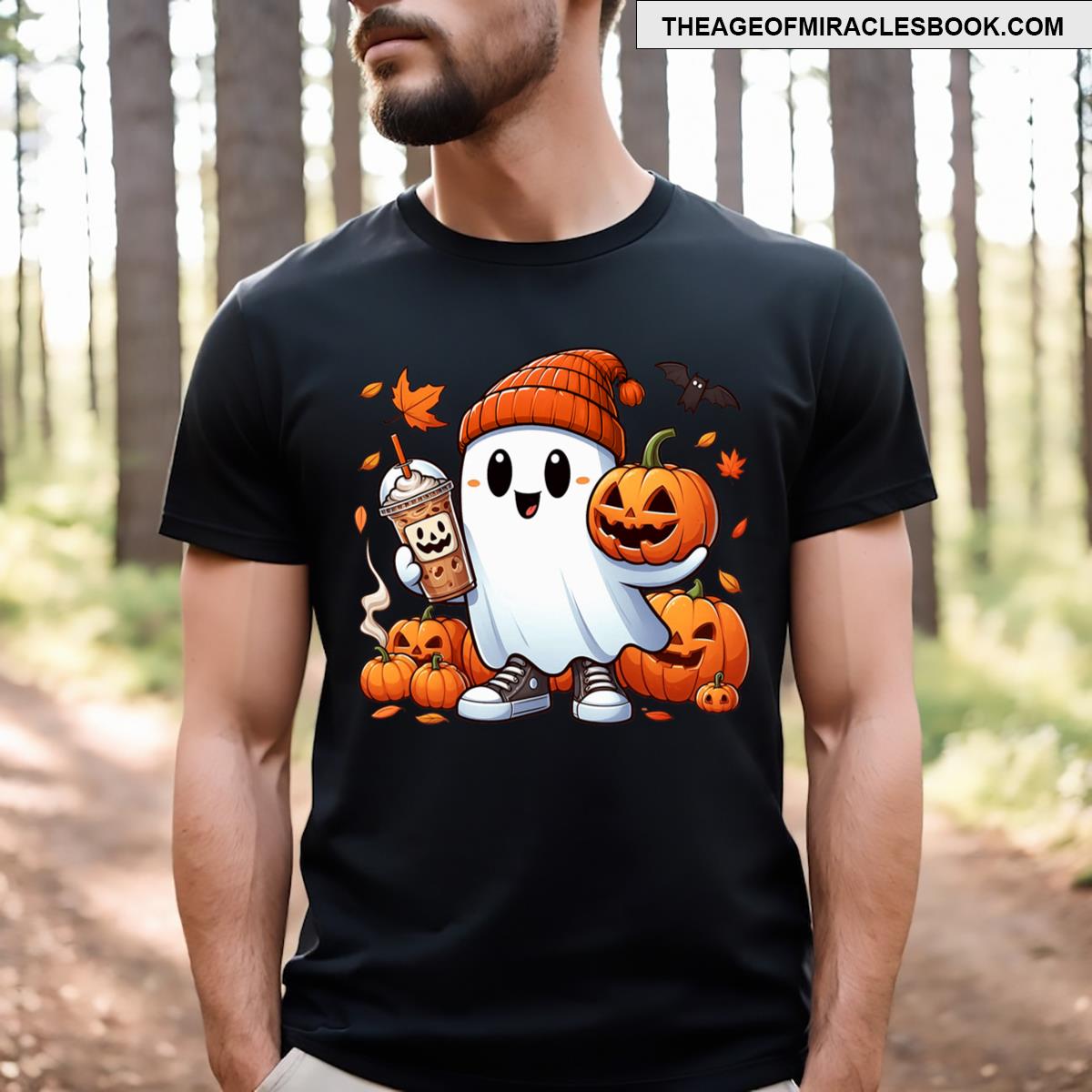 Cute Ghost Drinking Coffee Halloween Ghost Ice Coffee T-shirt