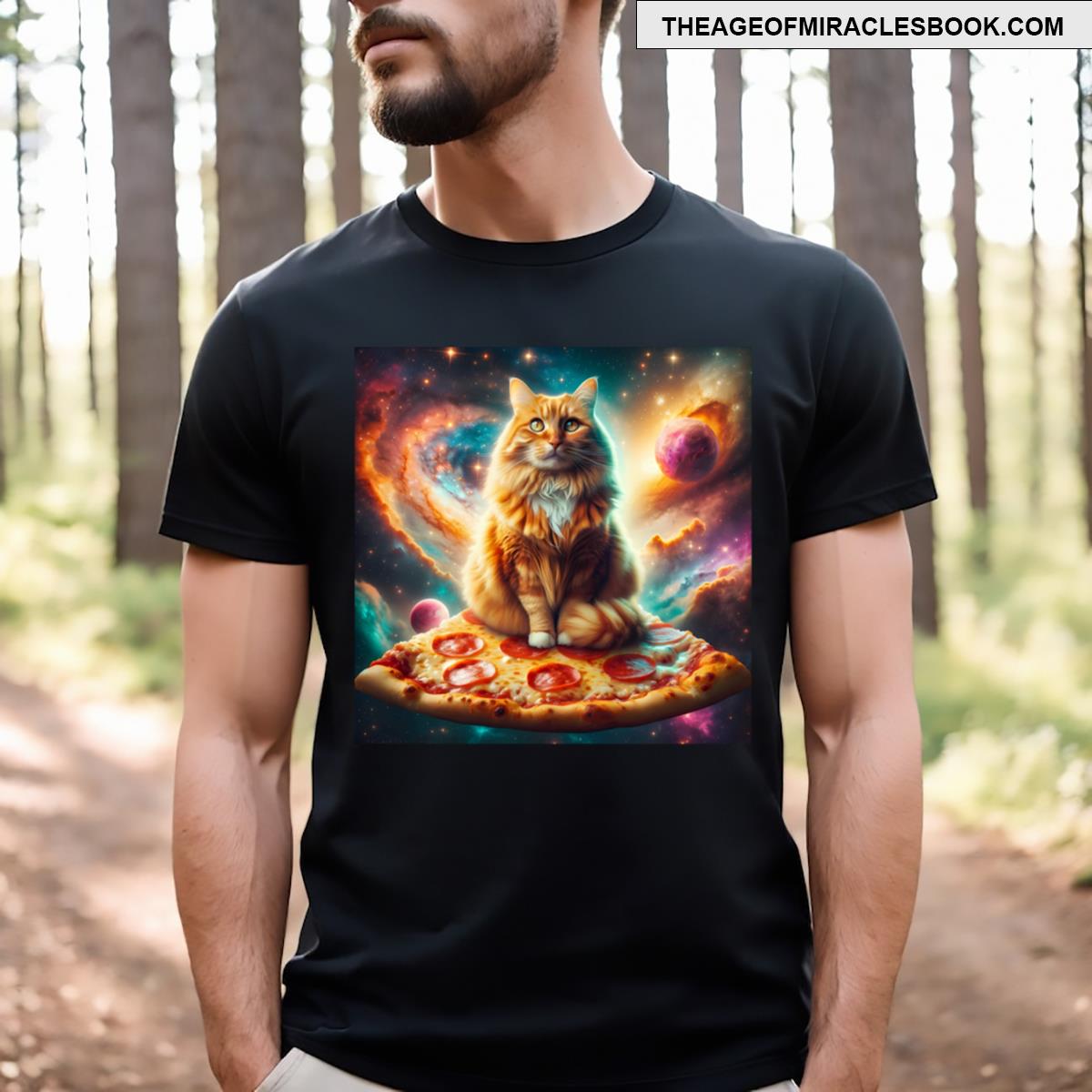 Funny Cat In Space With Pizza T-shirt