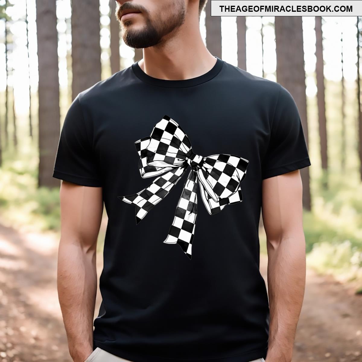 Funny Checkered Coquette Bow For Men T-shirt