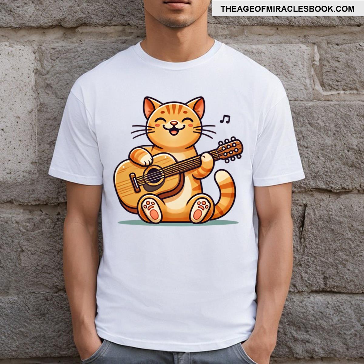 Orange Tabby Cat Playing Guitar T-shirt