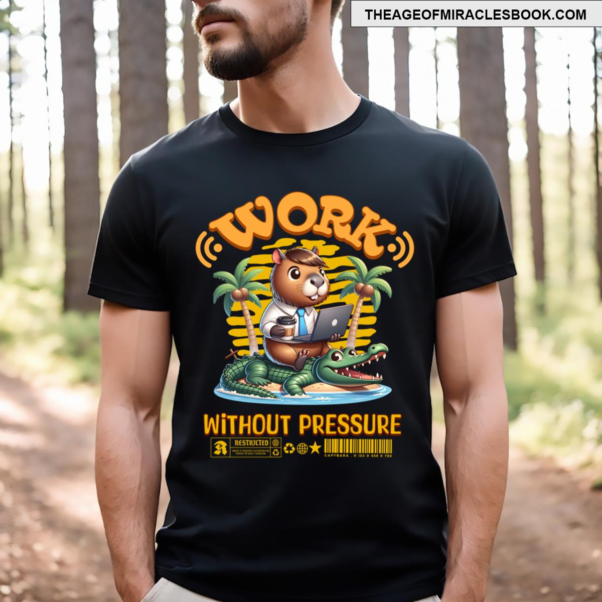 Work Without Pressure Relaxed Capybara Design T-shirt