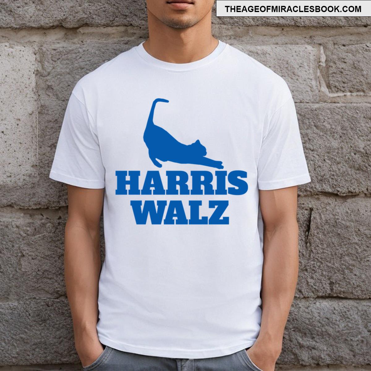 Harris Walz Stretching Blue Cat T-shirt