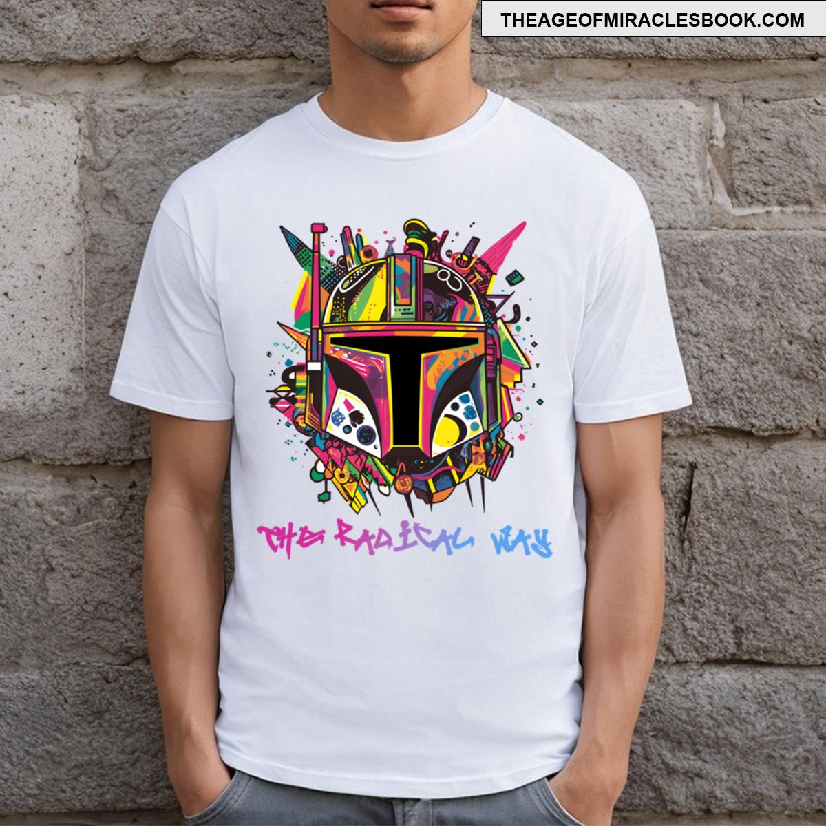 Pop Art Mando Helm Pinkblue Gradient Text T-shirt