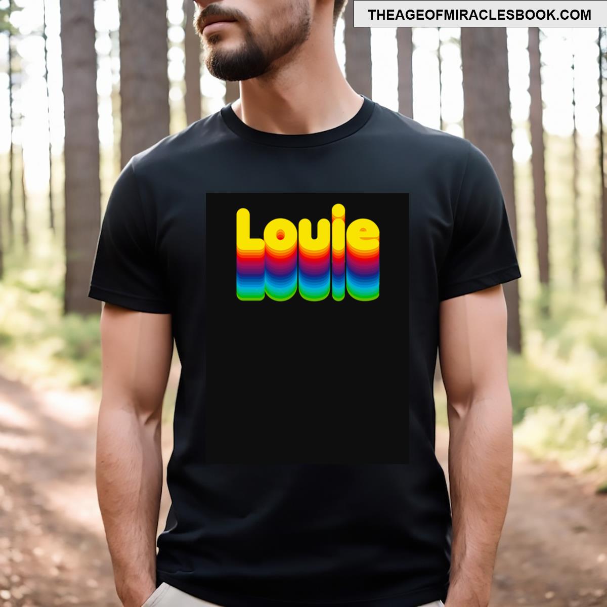 Rainbow Layers Louie Name Label Black T-shirt