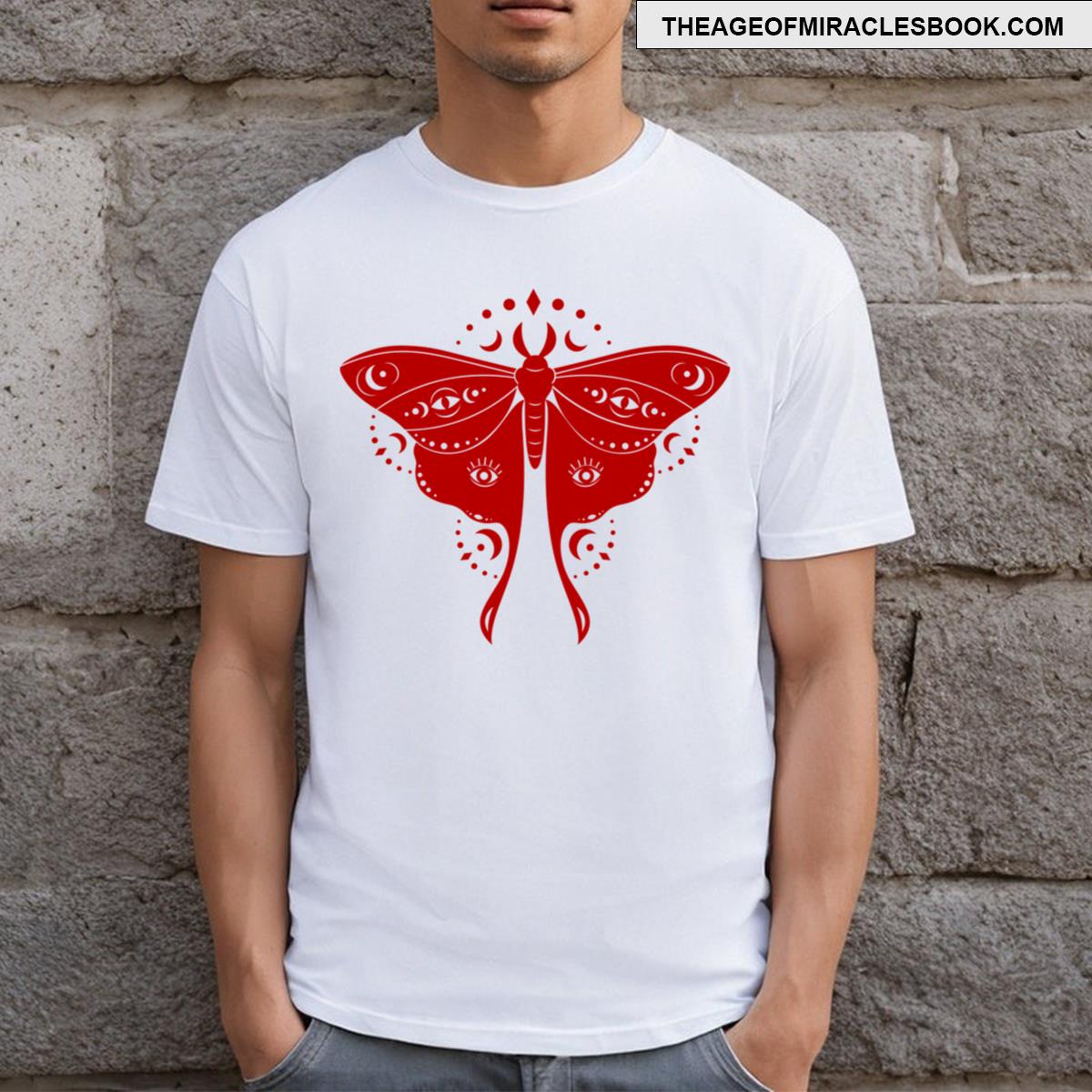 Red Lunar Moth On White T-shirt