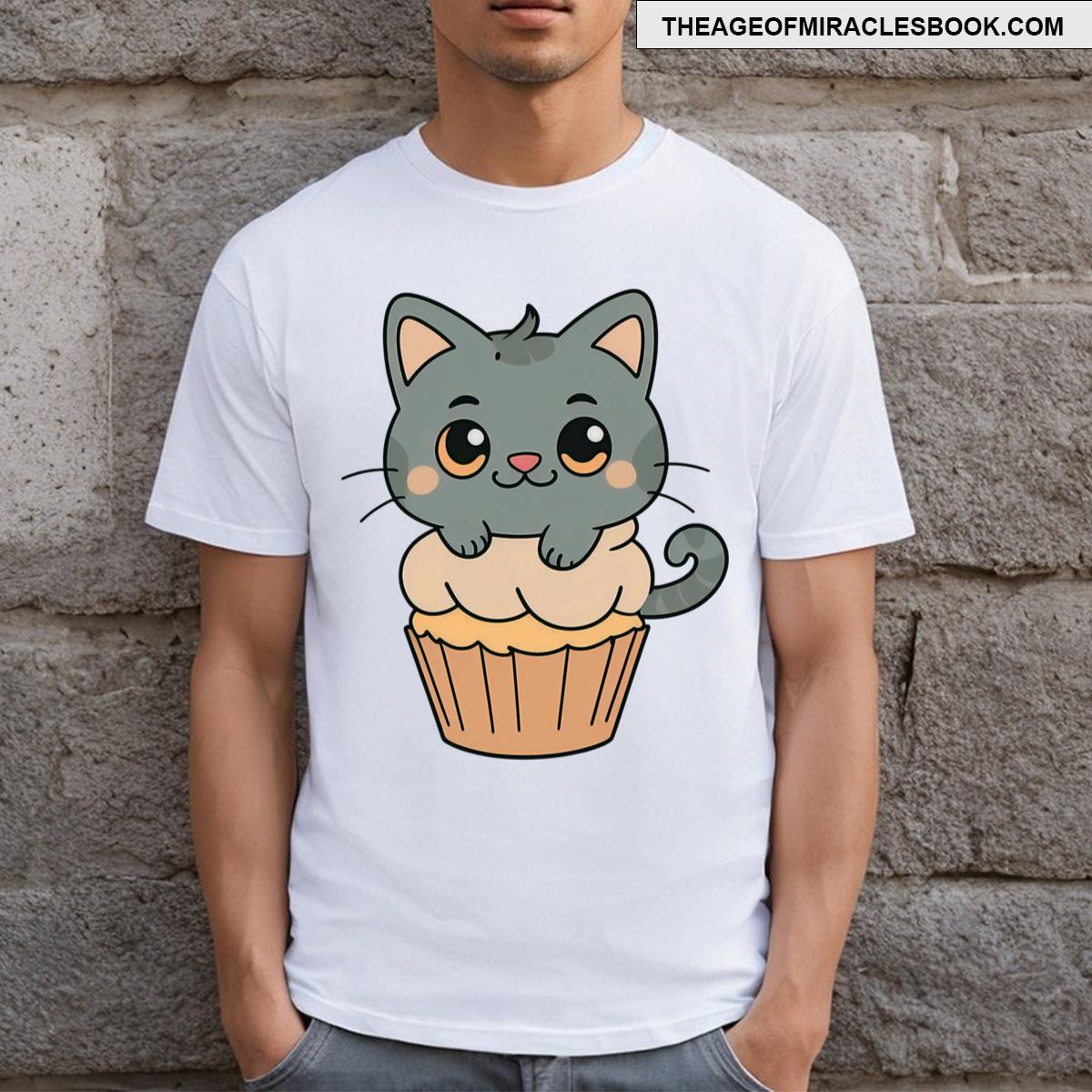 A Cute Gray Cat Sitting On A Cupcake T-shirt