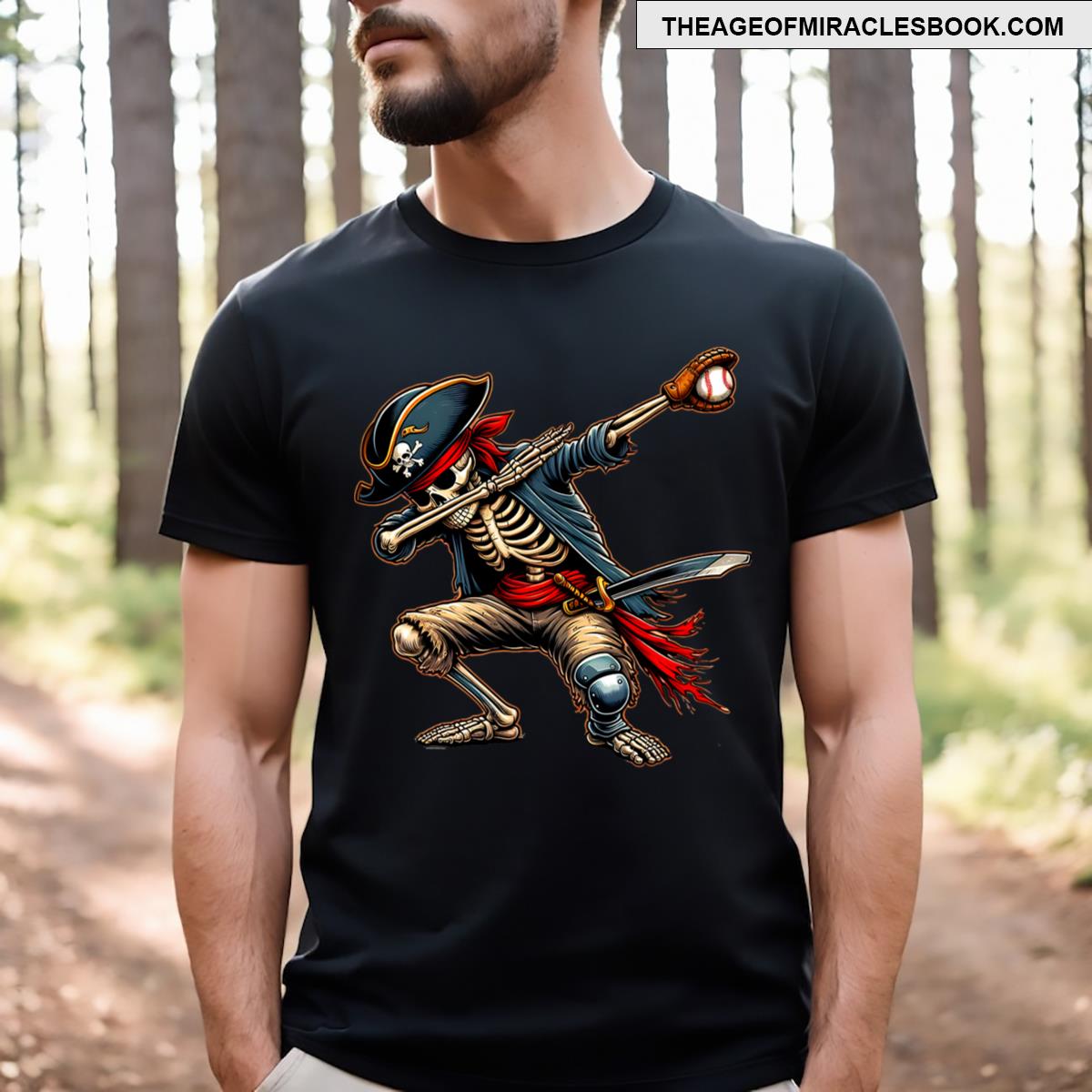 Dab Skeleton Dabbing Skeleton Pirate Baseball T-shirt