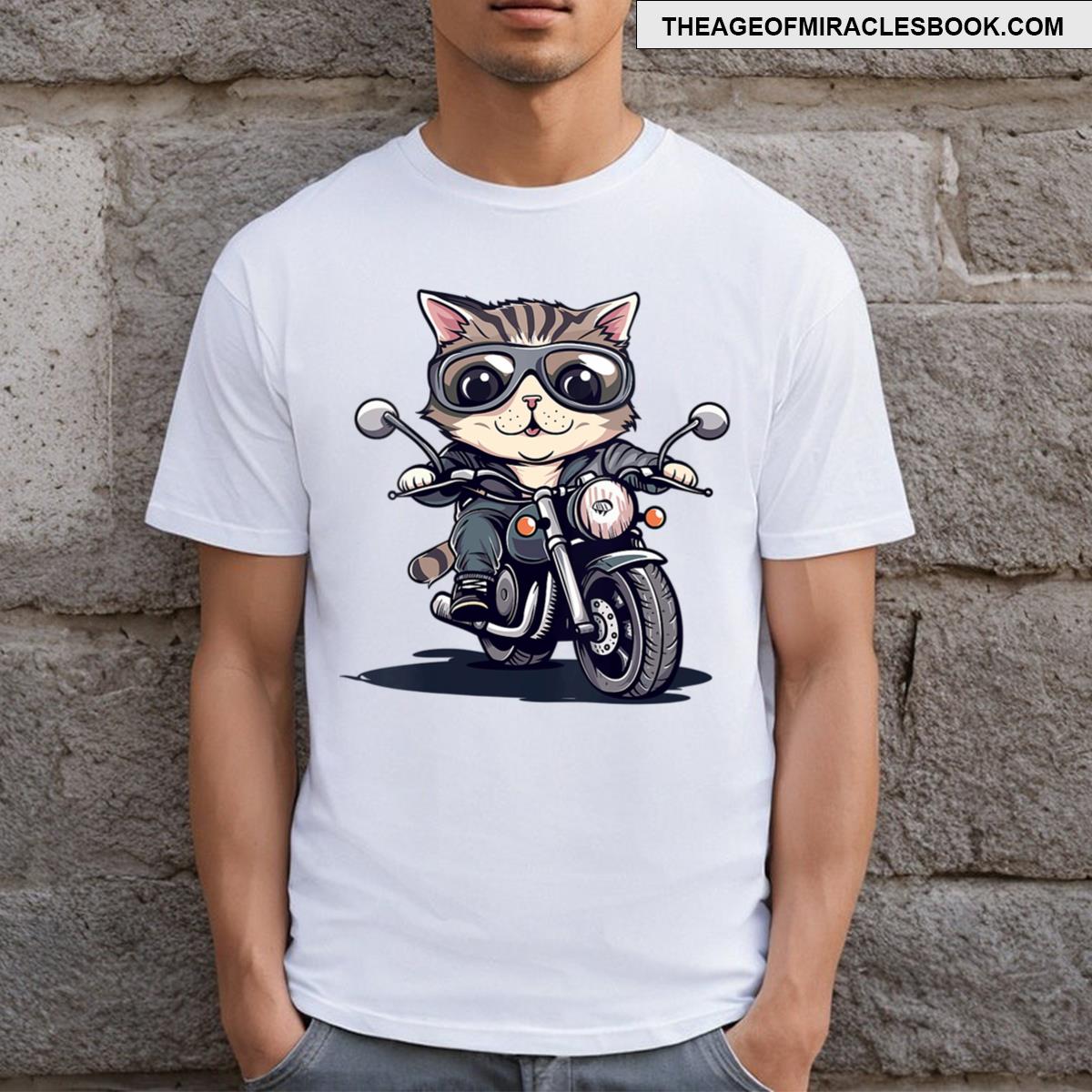 Womens Cute Motorcycle Cat V Neck T-shirt
