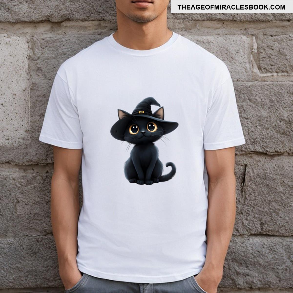 Kawaii Black Cat With Witch Hat T-shirt
