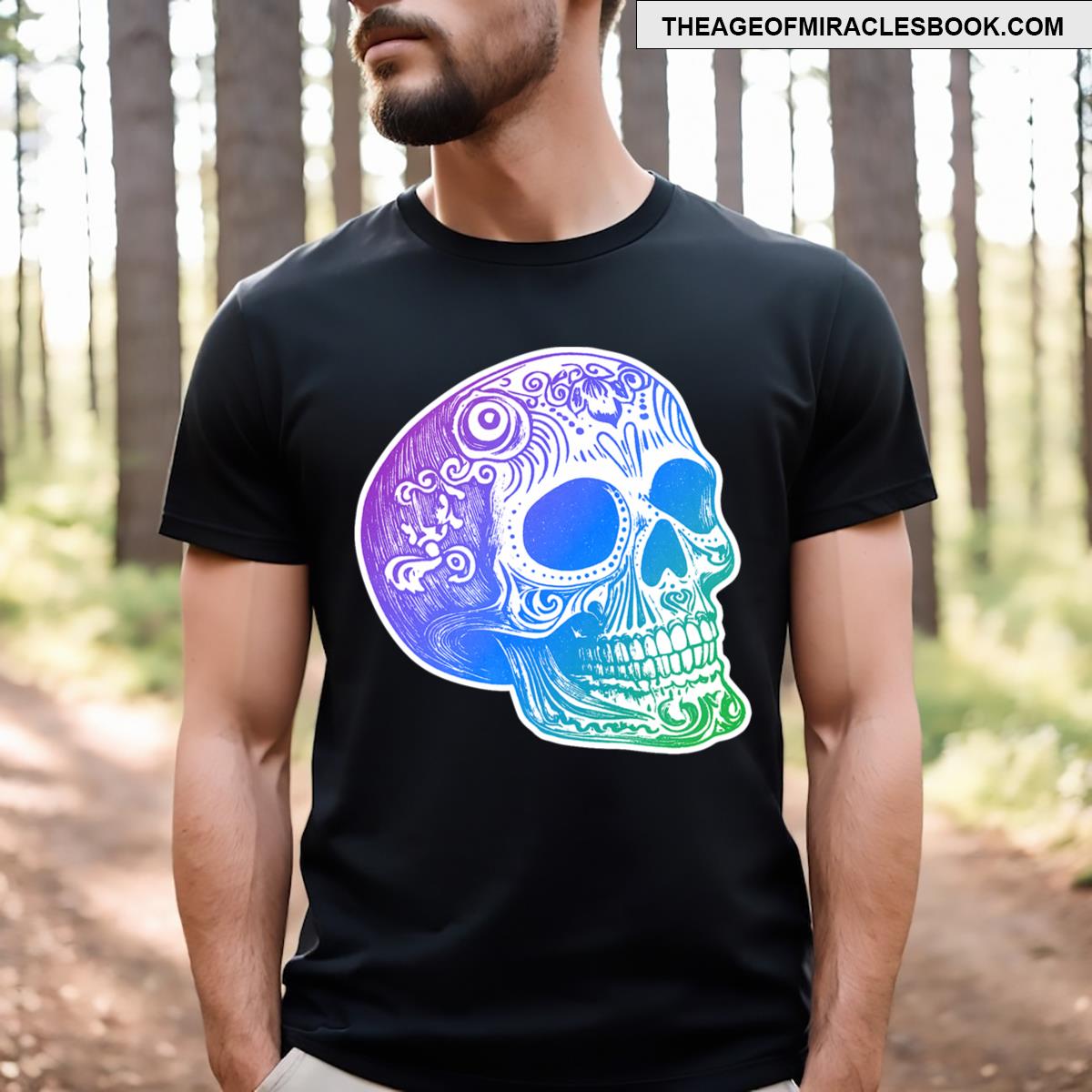 Authentic Calaca Gradient Sugar Skull Design T-shirt