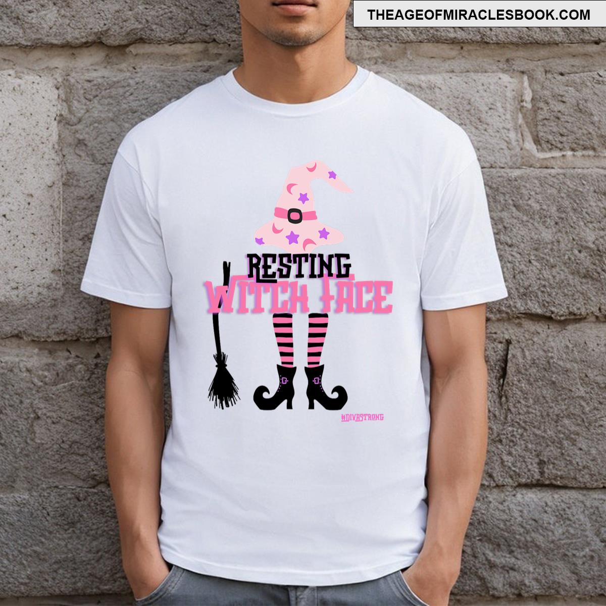 Resting Witch Face Halloween Broomstick T-shirt