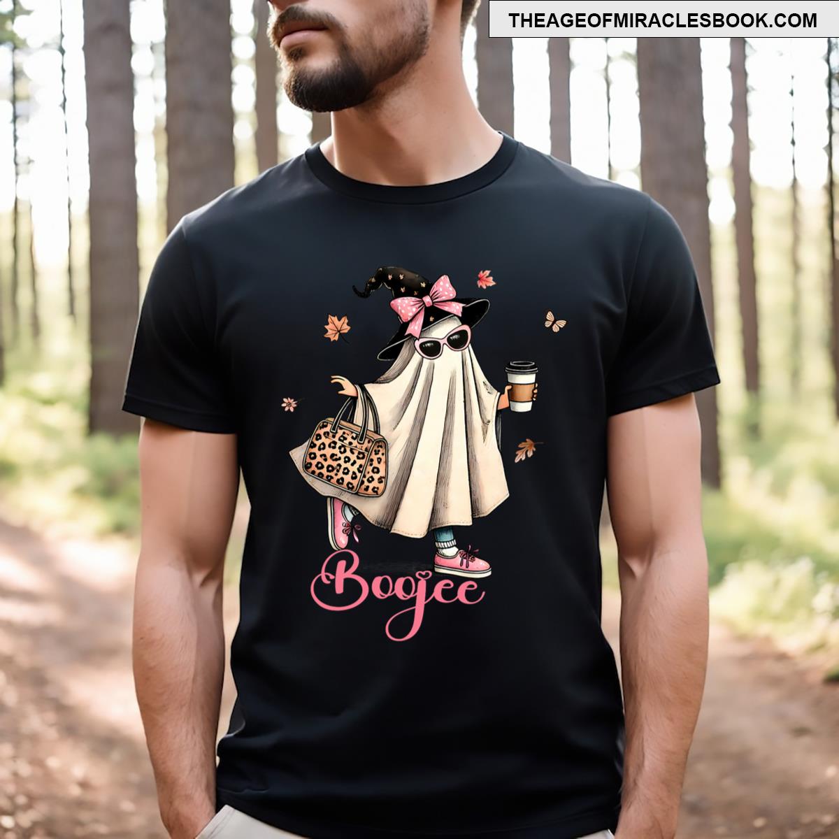 Boo Jee Ghost Drinking Coffee Coquette Bow Halloween T-shirt