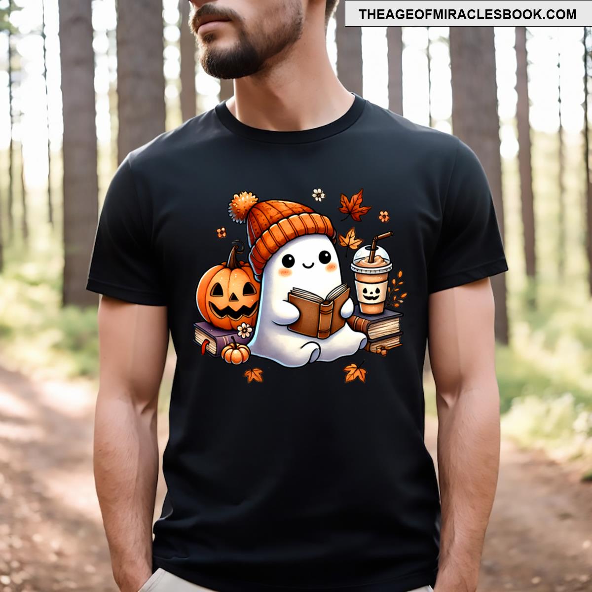 Cute Ghost Reading Book Lovers Halloween Ghost Coffee T-shirt