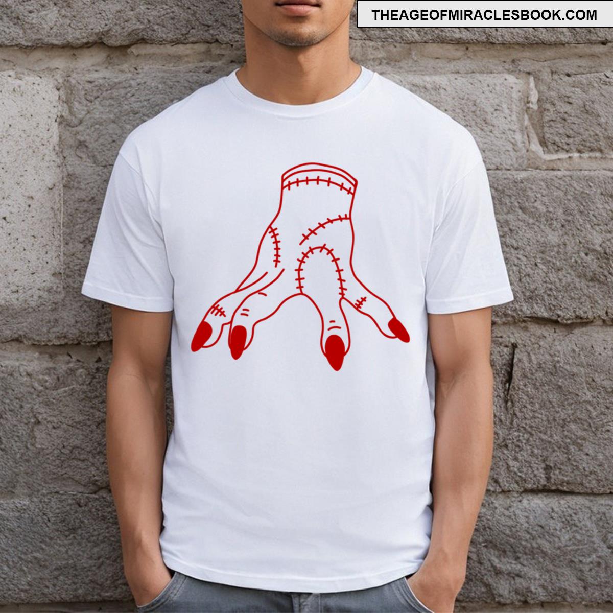 Red Lady Monster Hand On White T-shirt