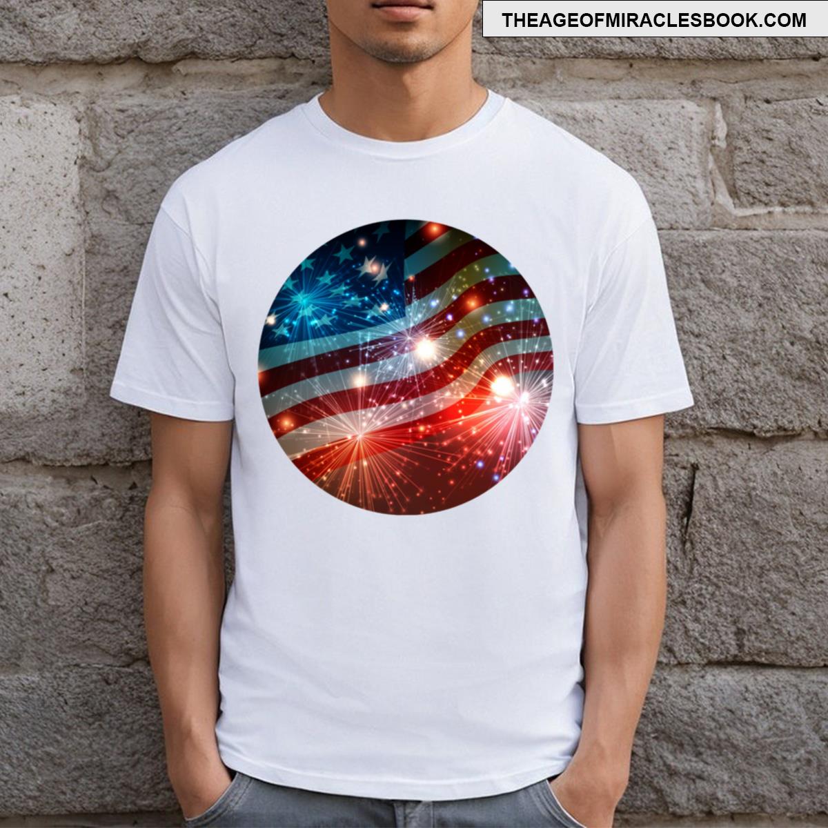 Usa Flag And Fireworks T-shirt