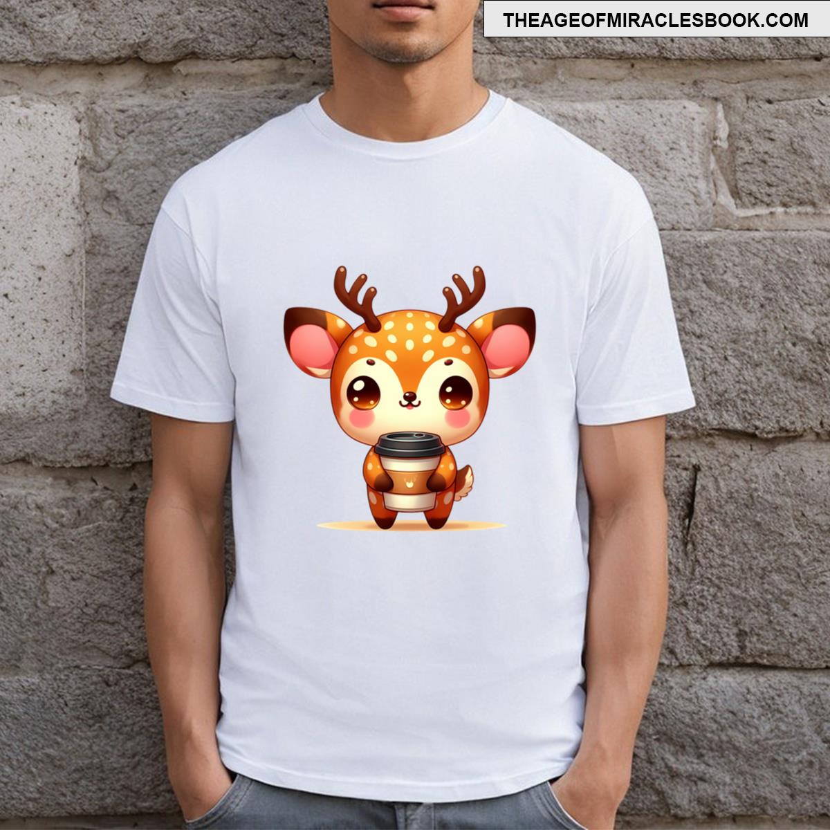 Cute Deer Drinking Hot Coffee T-shirt