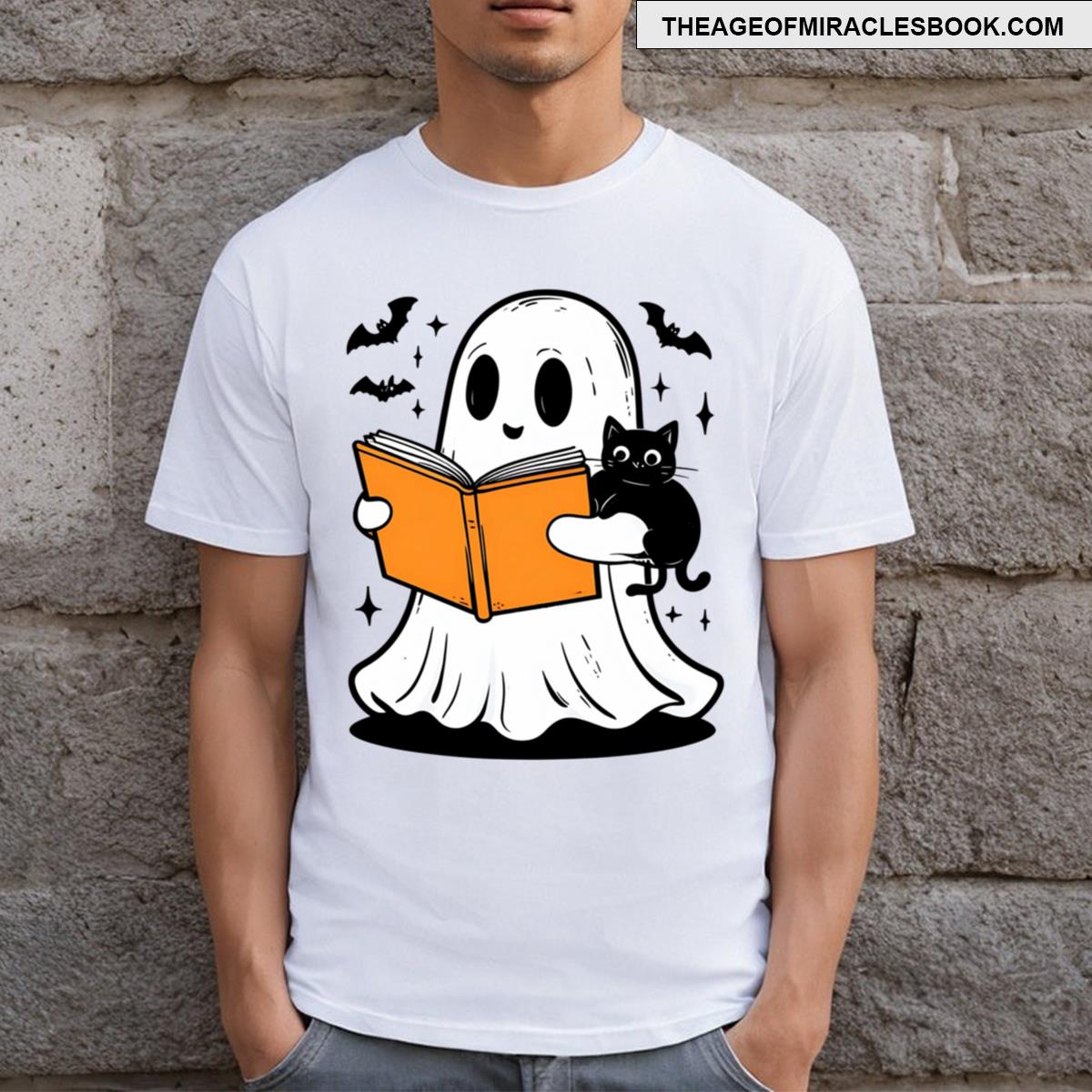 Cute Ghost Reading A Book Sheet Ghost T-shirt