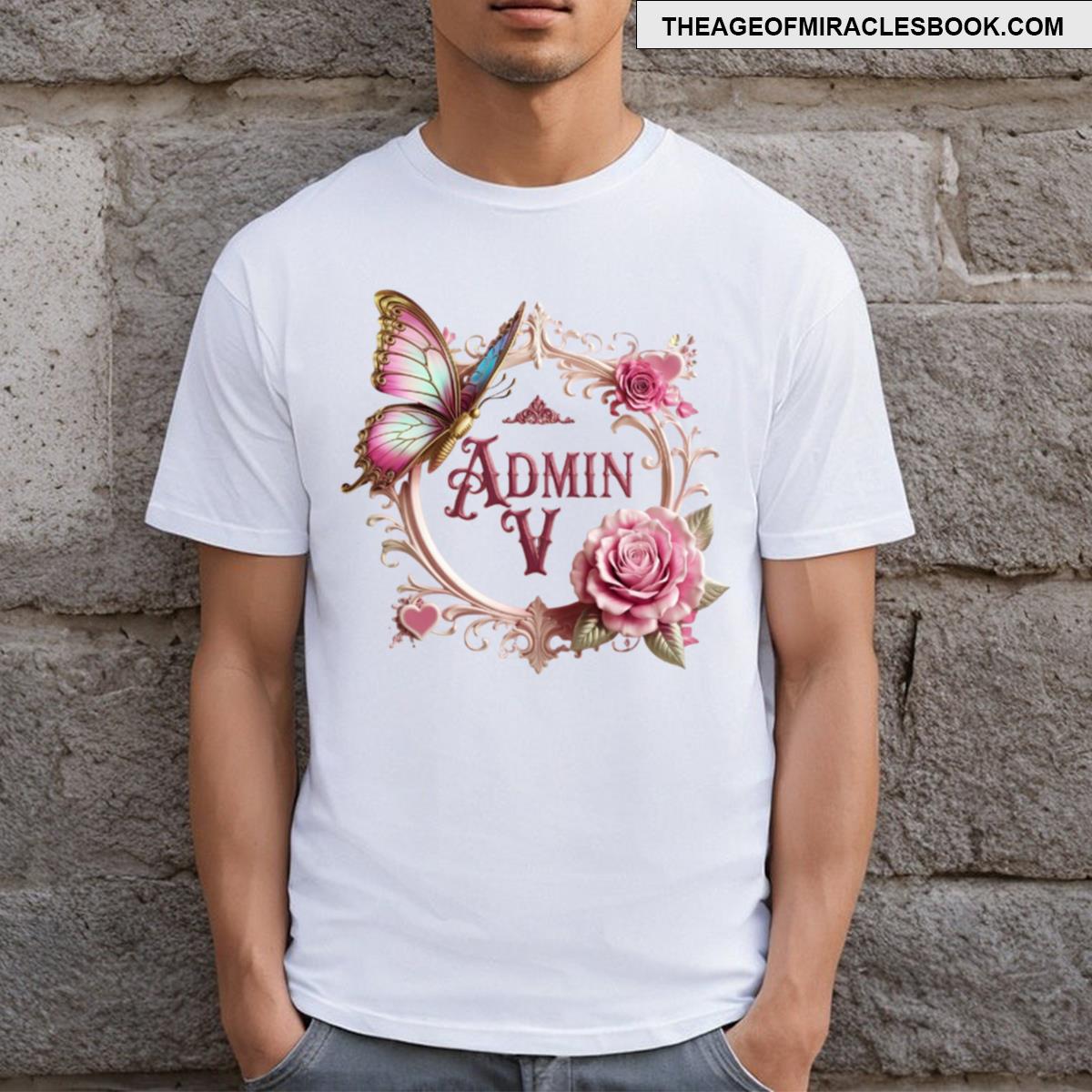 Gold Magenta Letters Admin V T-shirt
