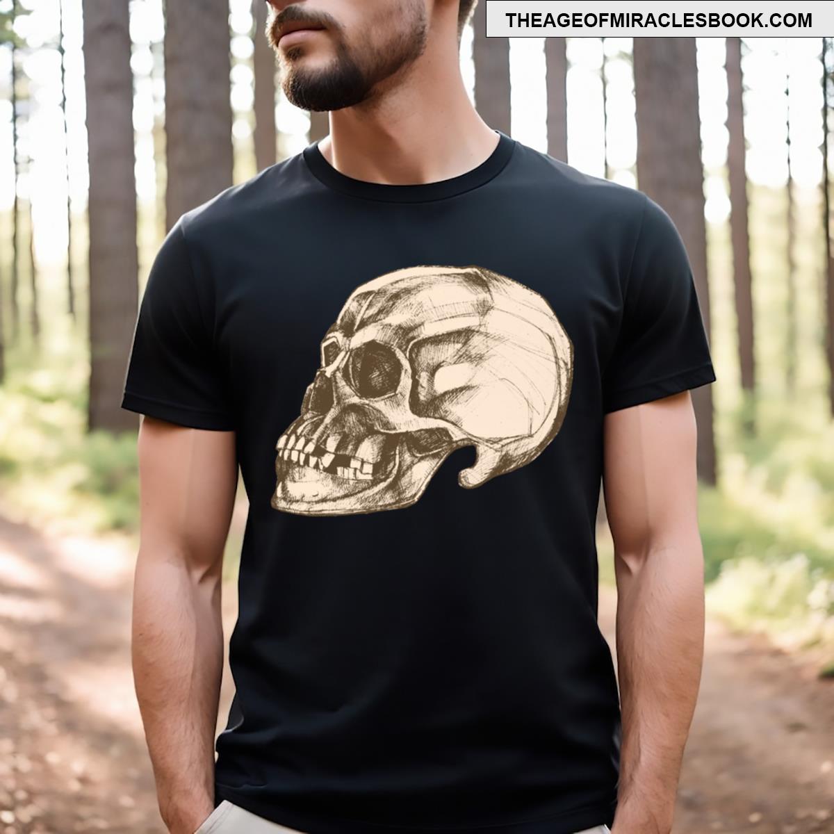 Human Skull Cranium Pen Drawing T-shirt