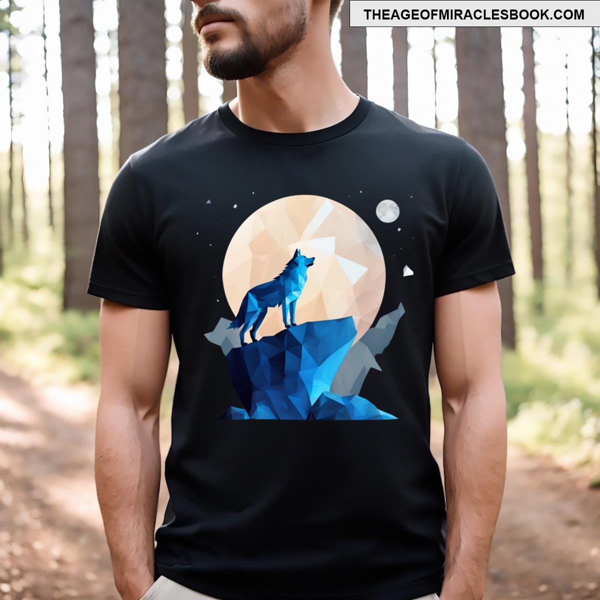 Low Poly Halloween Wolf Howling At Moon T-shirt
