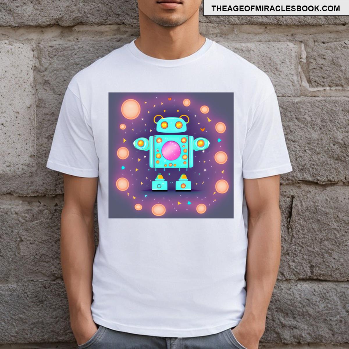 Blue Robot With Hazy Orange Bubbles T-shirt