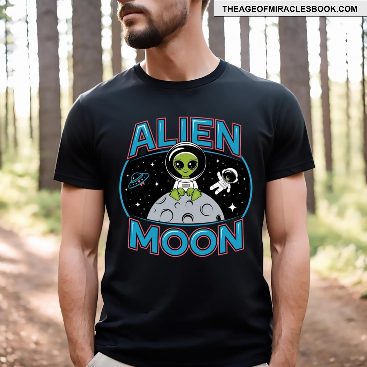 Cute Alien On The Moon Neon Sci Fi T-shirt