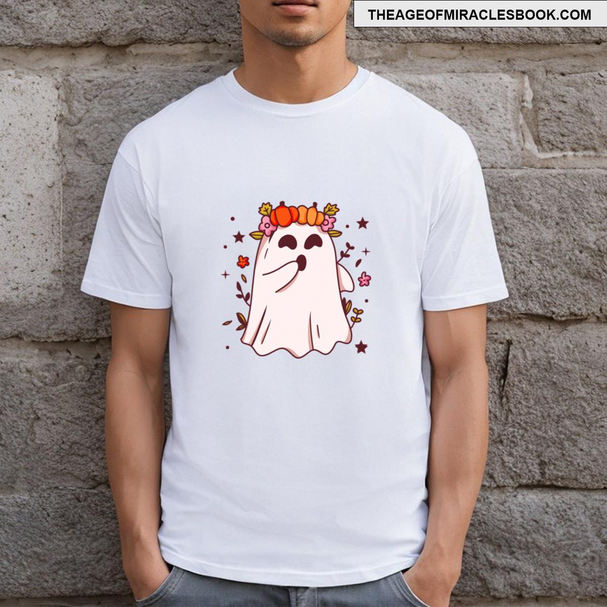 Cute Ghost Autum Flowers T-shirt