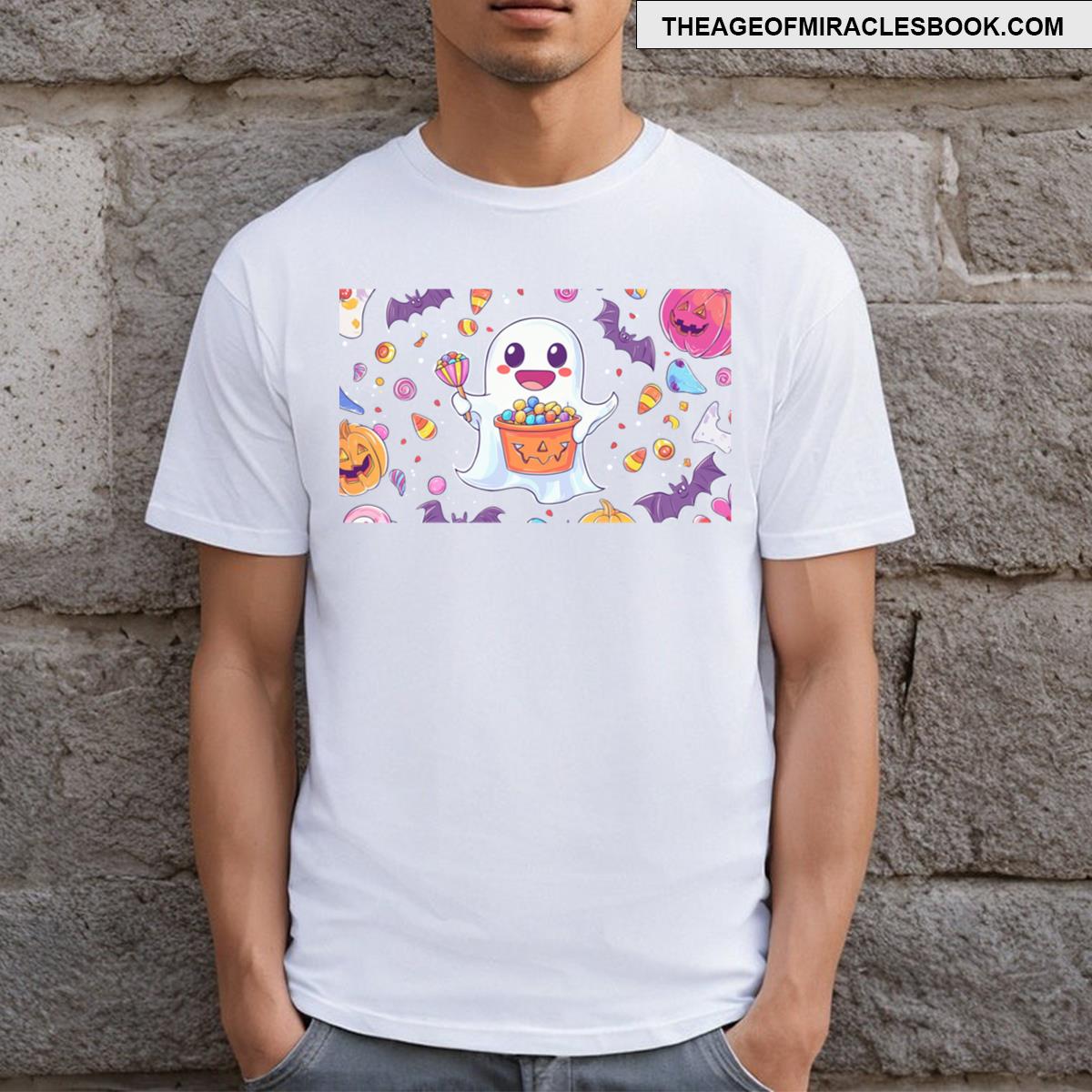 Cute Ghost With Halloween Candy T-shirt