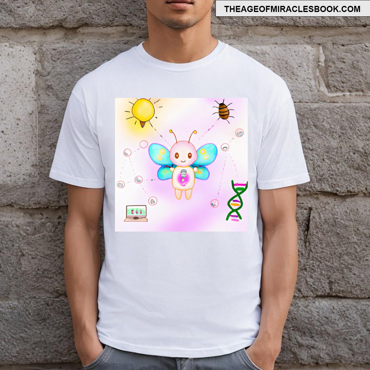 Cute Robot Baby Floating Butterfly T-shirt