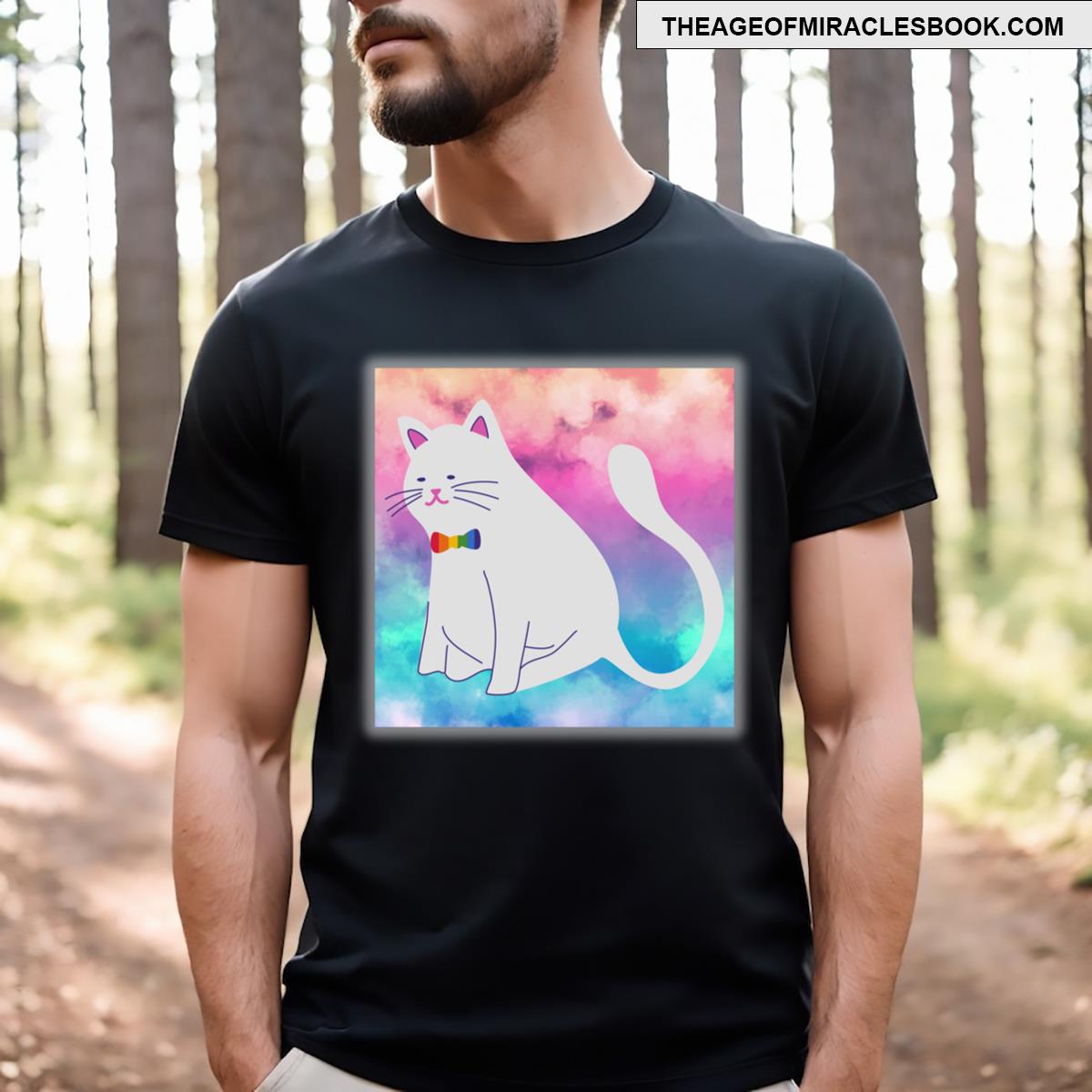 Rainbow Bowtie Cat On Cloud Nine T-shirt