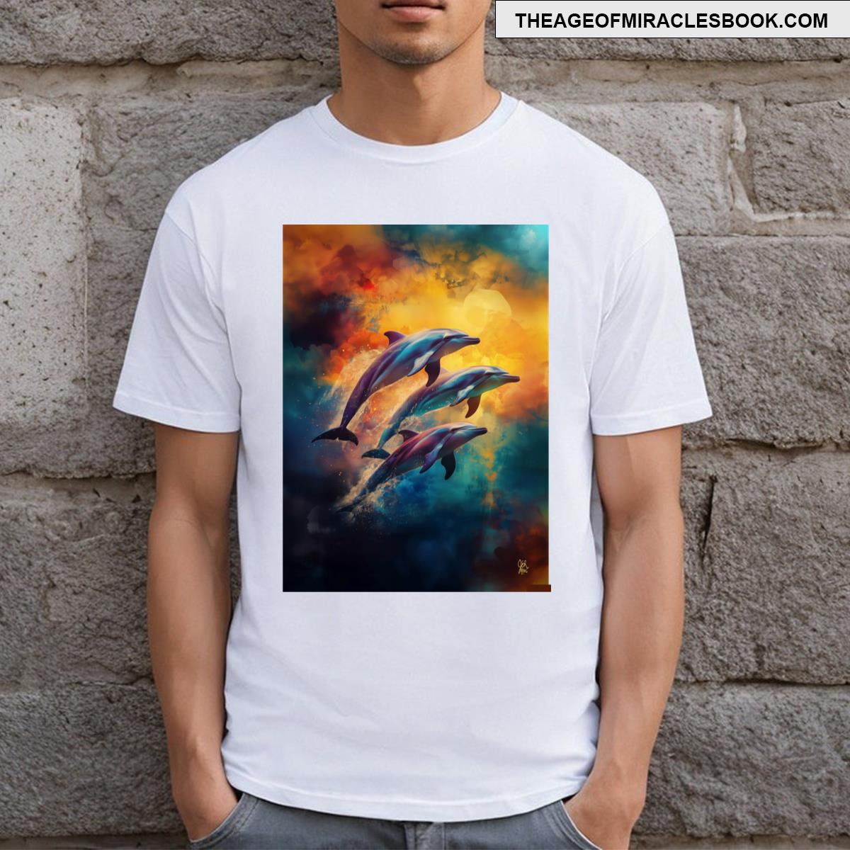 Three Dolphins In A Mystical Sky T-shirt