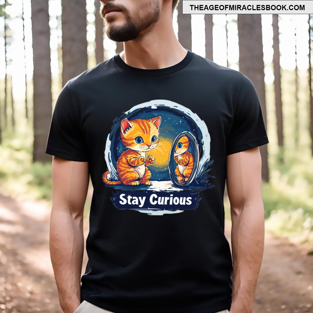 Curious Orange Tabby Kitten In Nighttime Reflection T-shirt