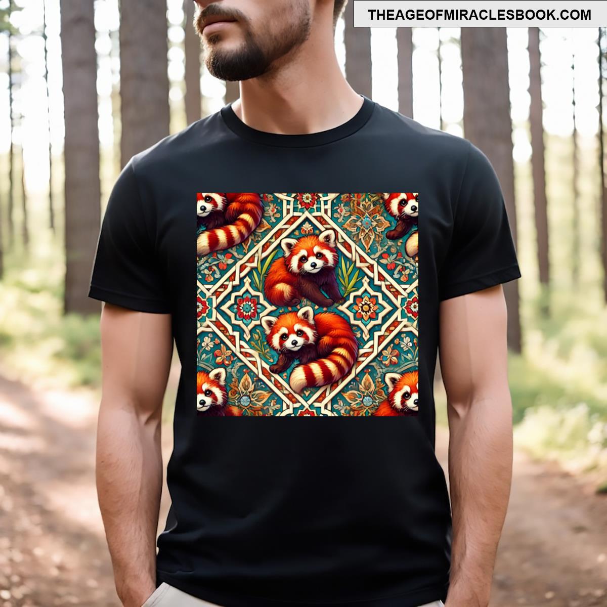 Red Panda Pattern Cute Illustration Design T-shirt