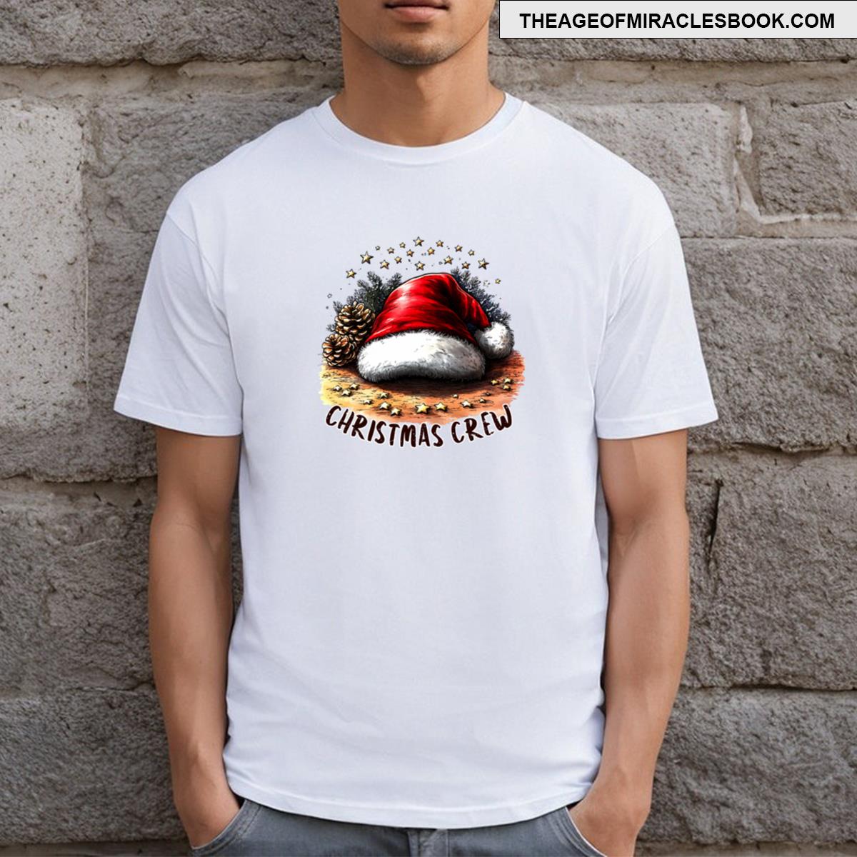 Rustic Christmas Crew – Santa Hat Pinecones Festive Design T-shirt